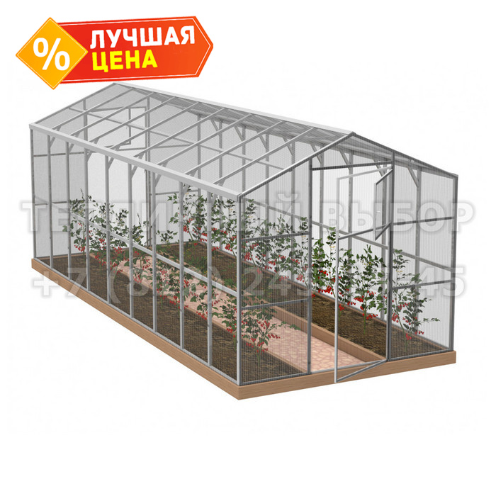 Теплица из поликарбоната Усиленная Домиком 2,3х10 h=2.1 м профиль 25х25 мм