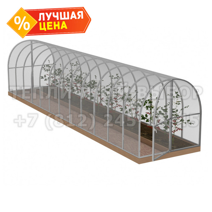 Теплица из поликарбоната Усиленная Арочная 1,6х8 h=1.68 м профиль 20х20 мм
