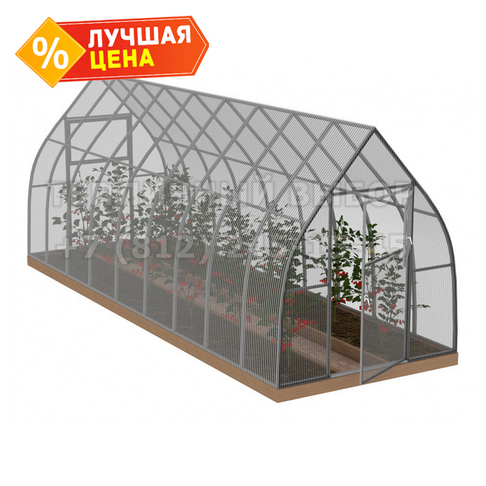 Теплица из поликарбоната Усиленная Капелька 2,1х6 h=2.3 м профиль 25х25 мм