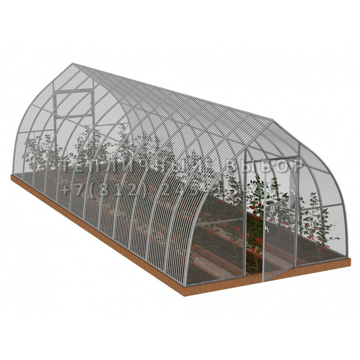 Теплица из поликарбоната Усиленная Капелька 2,5х12 h=2.3 м профиль 25х25 мм