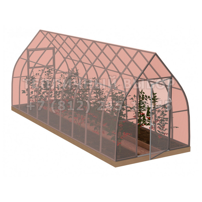 Теплица из поликарбоната-фито Усиленная Капелька 2,1х12 h=2.3 м профиль 25х25 мм