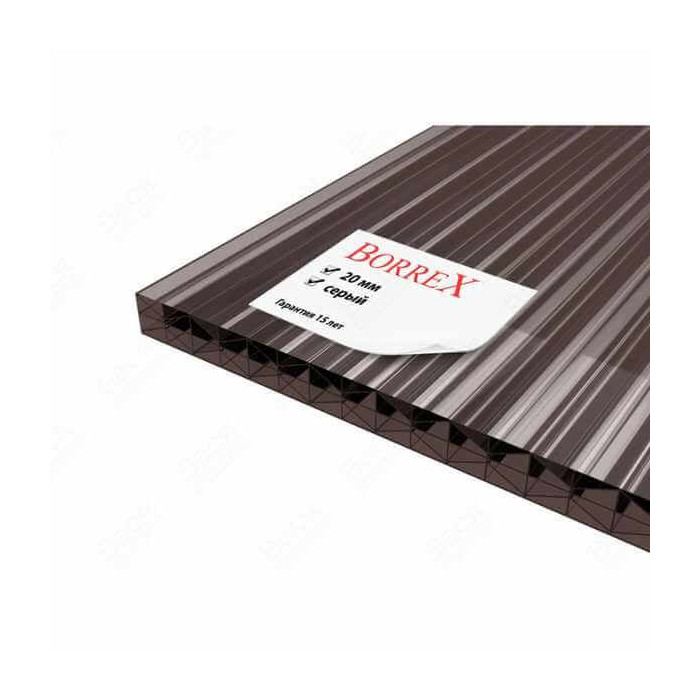 Сотовый поликарбонат 20 мм BORREX серый 2100х12000 мм